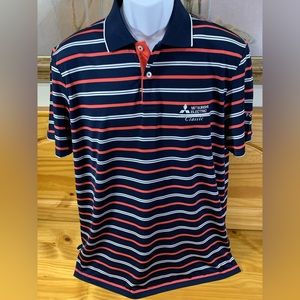 Ralph Lauren RLX Mens Polo Golf Shirt Sz Med Blue Orange White Stripe EUC
